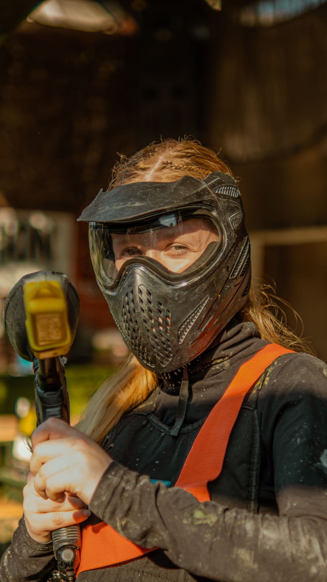 Player in protective mask ready for the point