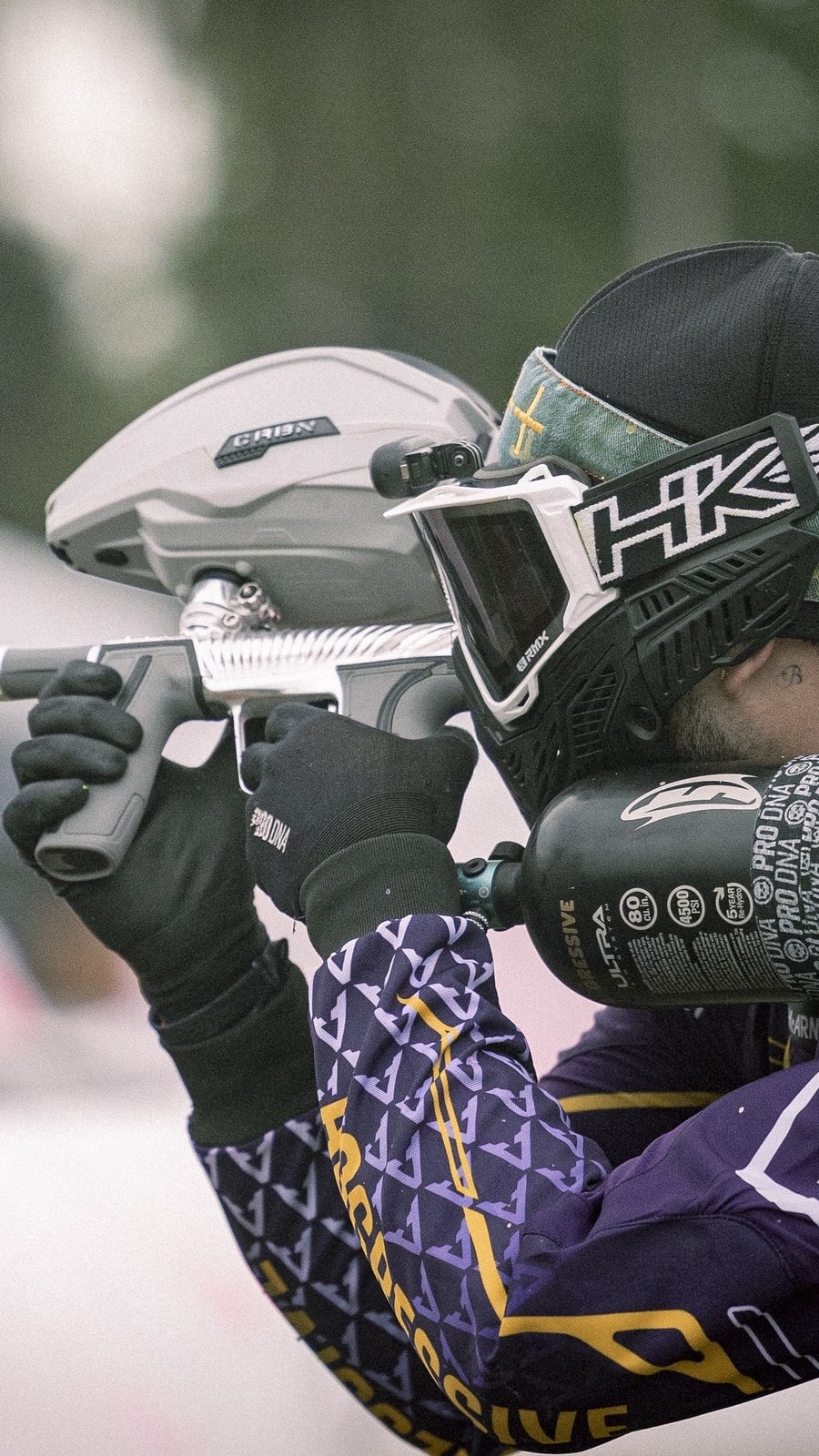 Close profile of a player lining up a shot